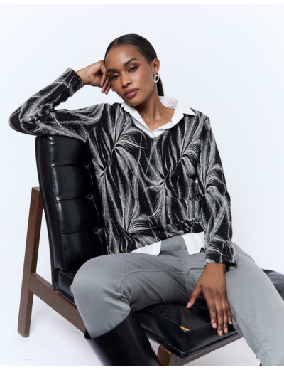 Top manches longues imprimé NOIR Femme