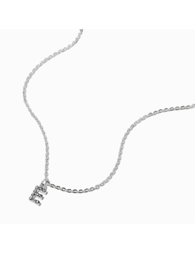 Collier à pendentif initiale en majuscule en strass couleur argentée - E