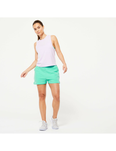 Short fitness femme coton avec poche - 520 vert menthe
