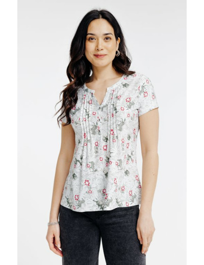 Tee-shirt imprimé col mao avec plis