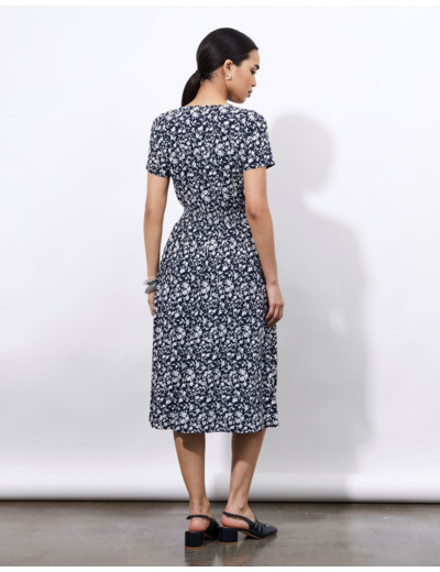 Robe midi imprimé à fleurs MARINE