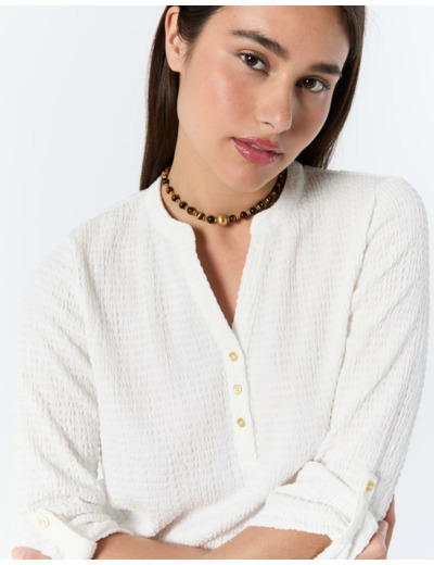 Top manches 3/4 uni BLANC Femme