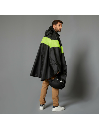 PONCHO PLUIE VISIBILITE JOUR VELO VILLE 120 NOIR JAUNE FLUO