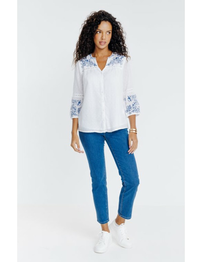 Blouse boutonnée uni avec broderie