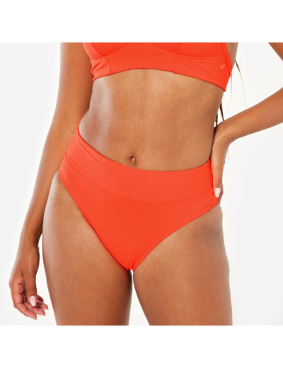 Bas de maillot culotte haute texturé surf Femme - Nora orange fluo