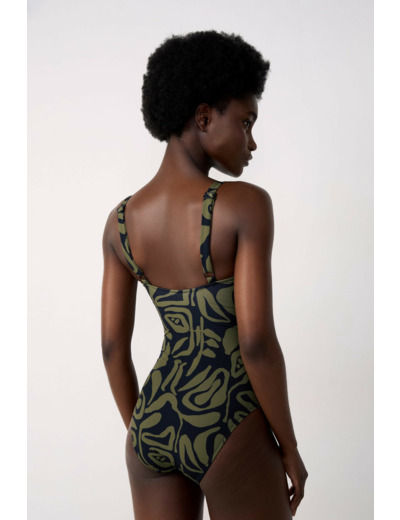 Maillot de bain 1 pièce gainant encolure carrée à motif