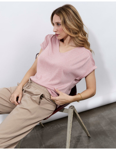 Top manches courtes uni ROSE PALE Femme