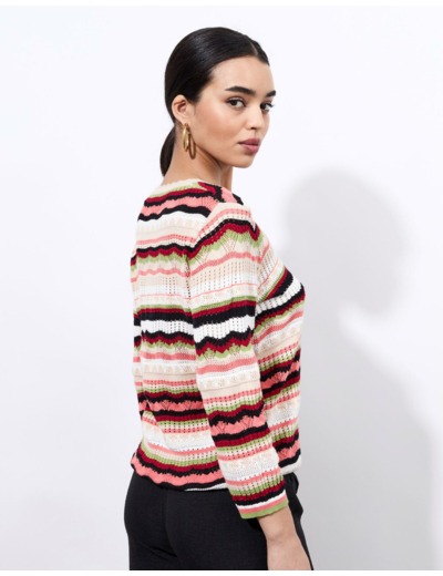 Pull fin en mélange coton rayé MULTICOLORE Femme
