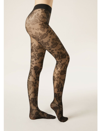 Collant voile à fleurs