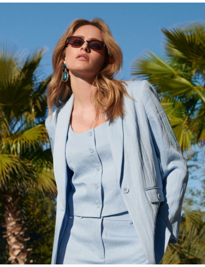 Gilet court uni BLEU CIEL Femme