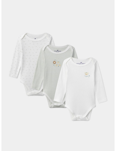 Lot de 3 bodies bébé garçon à manches longues en coton issu de l'agriculture biologique