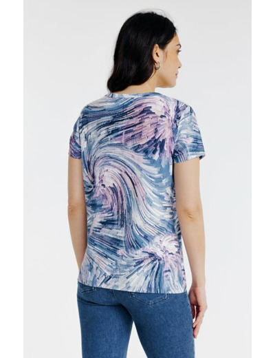 Tee-shirt imprimé col mao et poches