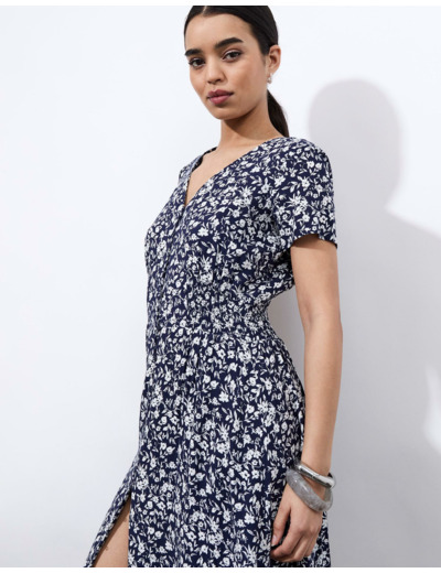 Robe midi imprimé à fleurs MARINE