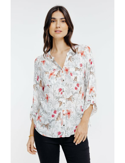Blouse col mao imprimé jungle