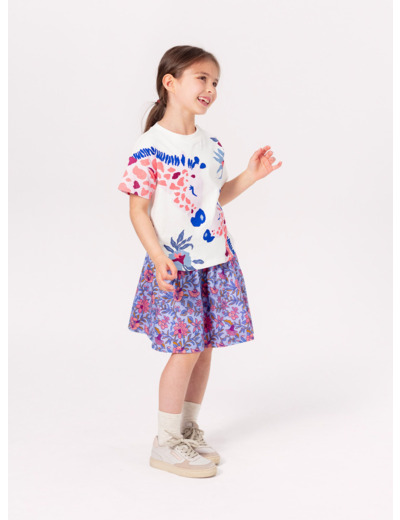 Jupe réversible bleu lavande à imprimé fleuri pour fille