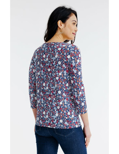Tee-shirt col mao imprimé fleurs