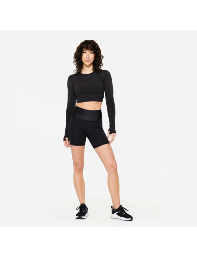 Short taille haute gainant Fitness Cardio Noir