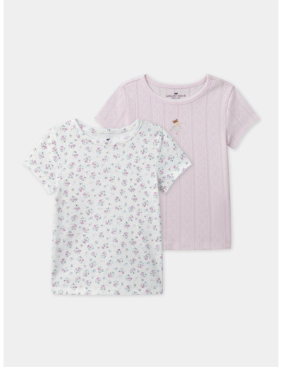 Lot de 2 t-shirts imprimés fleuries ou rose uni Fille
