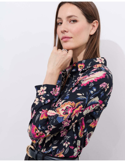 Chemisier manches longues imprimé à fleurs NOIR Femme