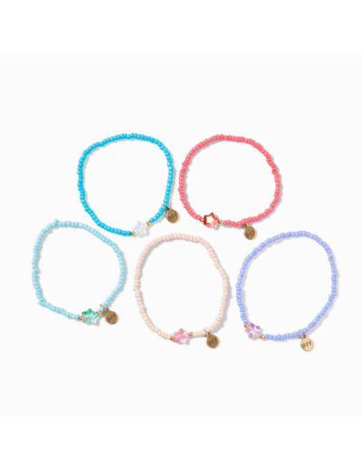Bracelets élastiques en perles de rocaille étoiles pastel best friends - Lot de 5