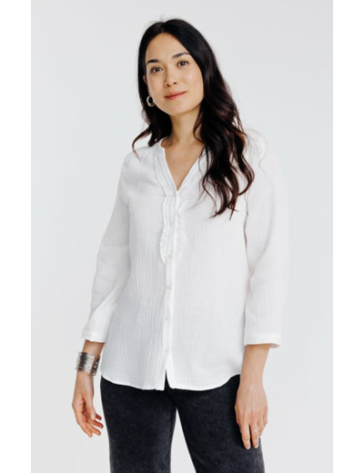 Blouse unie avec galon dentelle