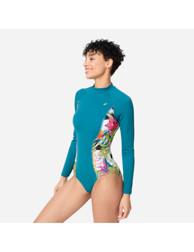 Maillot de bain de surf 1 pièce manches longues fleuri Femme - Dani bleu