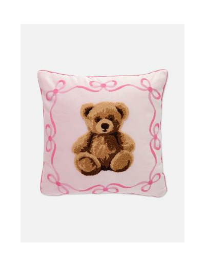 Coussin carré à motif ours en peluche
