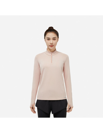 Veste chaude manches longues de running Femme - KIPRUN Run 100 Warm Rose quiartz