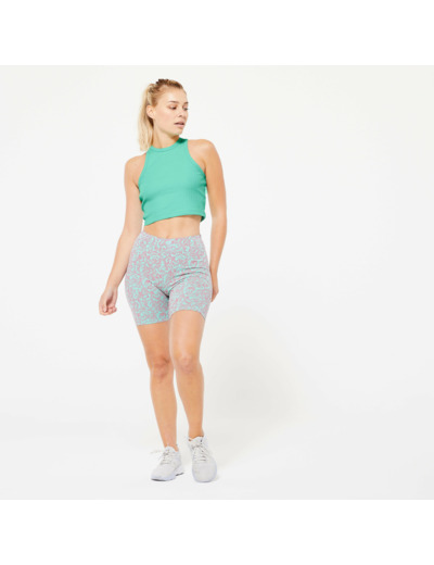 Débardeur CROP TOP Fitness Femme - 520 côtelé vert menthe fraîche