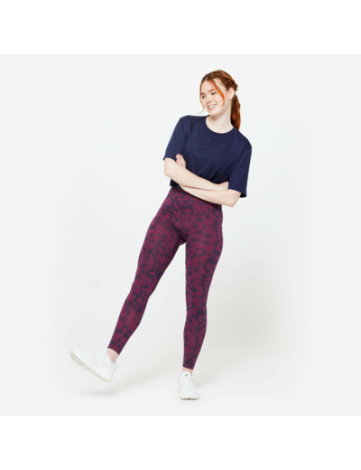 Legging de fitness en coton femme, violet cerise