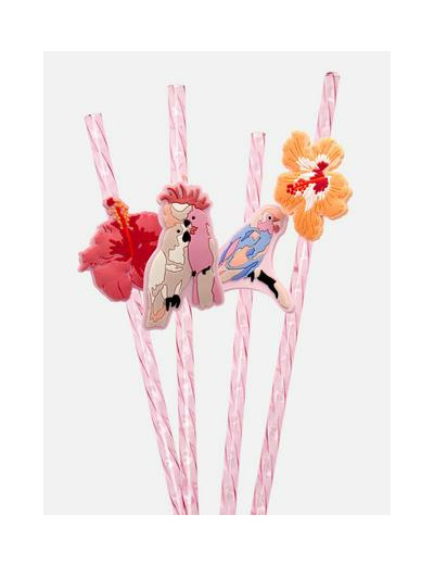 Lot de 4 pailles fantaisie avec animaux tropicaux