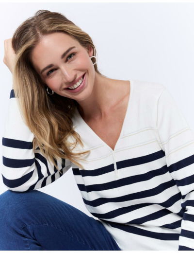 Pull marinière 100% coton rayé MARINE Femme