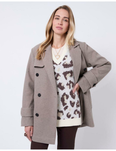 Manteau court uni TAUPE Femme