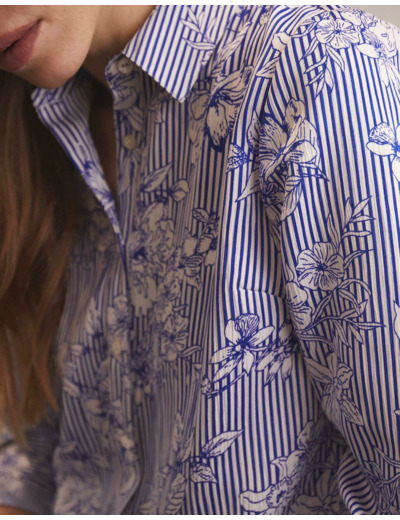 Chemisier manches longues rayé BLEU Femme