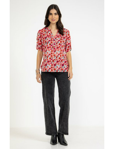 Tunique imprimée fleurs avec pompons