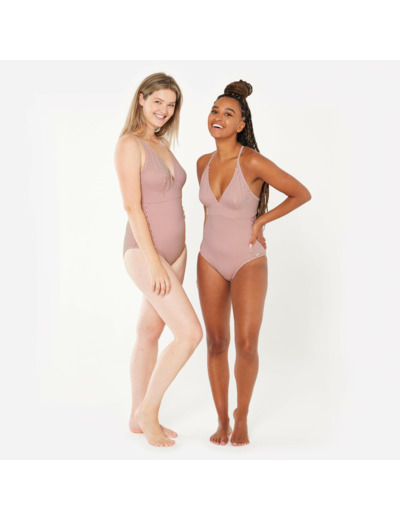 Maillot de bain 1 pièce surf rayé Femme - Bea rouge et blanc