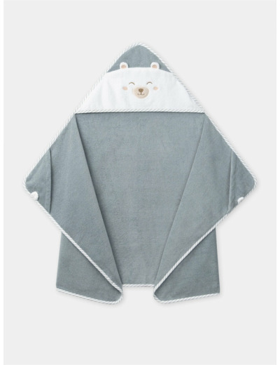 Cape de bain bleu grisé à capuche ours Bébé Garçon