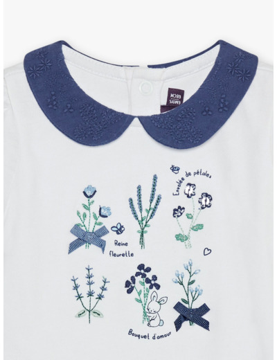 Body T-shirt écru à broderies fleuries