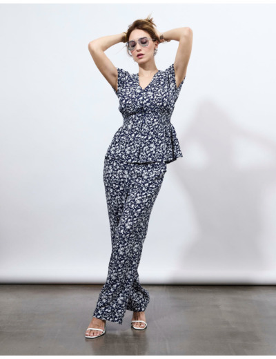 Blouse manches courtes imprimé à fleurs MARINE Femme