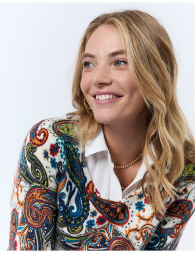 Pull fin en mélange cachemire imprimé MULTICOLORE Femme