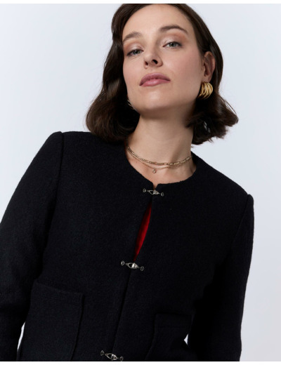 Veste courte contenant de la laine unie NOIR Femme