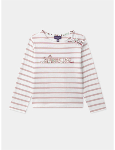 T-shirt à rayures rose avec patch "Rêveuse" Fille