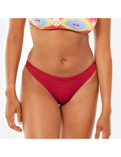 Bas de maillot de bain tanga texturé surf Femme - Lulu rouge cerise