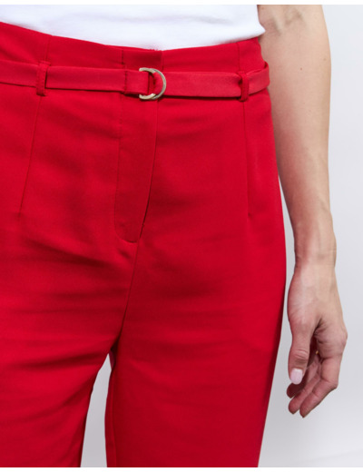 Pantalon 7/8 rond uni ROUGE Femme