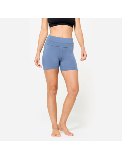 Short de yoga doux taille haute femme, bleu