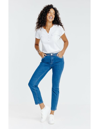 Pantalon denim brodé fantaisie