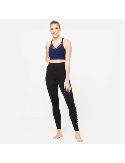 Legging danse moderne taille haute ceinture plate femme, noir fumé et blanc