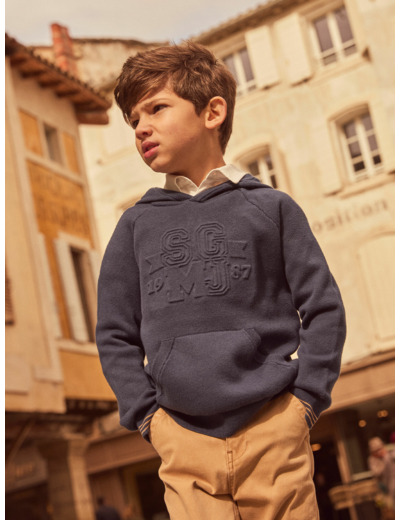 Sweat à capuche bleu foncé à broderie "SGMJ" Garçon