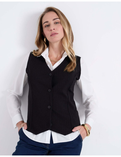 Gilet court rayé NOIR Femme