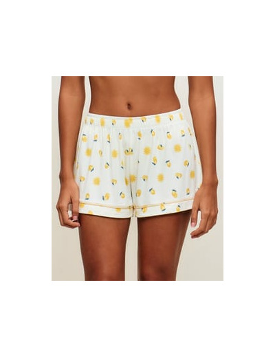 Short en jersey côtelé avec motifs soleils et citrons
